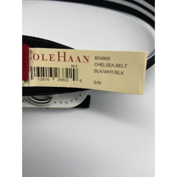 NWT Cole Haan Belt Womens Sz S M Black White Leather Trim Elastic Stretch Buckle - Picture 6 of 16